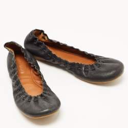 Pre Owned See by Chloe Black Leather Scrunch Ballet Flats Size 36