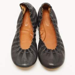 Pre Owned See by Chloe Black Leather Scrunch Ballet Flats Size 36