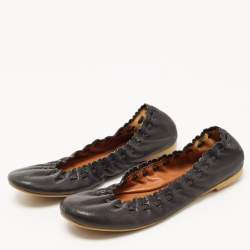 Pre Owned See by Chloe Black Leather Scrunch Ballet Flats Size 36