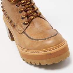 مملوكة مسبقًا See by Chloe Beige Leather Ankle Lace Up Boots Size 39