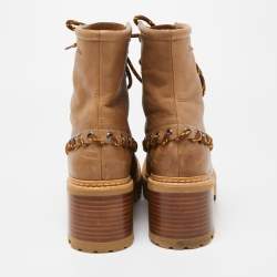 مملوكة مسبقًا See by Chloe Beige Leather Ankle Lace Up Boots Size 39