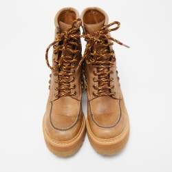 مملوكة مسبقًا See by Chloe Beige Leather Ankle Lace Up Boots Size 39