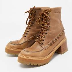 مملوكة مسبقًا See by Chloe Beige Leather Ankle Lace Up Boots Size 39
