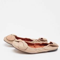 Pre Owned See by Chloe Beige Leather Scrunch Bow Ballet Flats Size 39.5