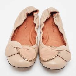Pre Owned See by Chloe Beige Leather Scrunch Bow Ballet Flats Size 39.5