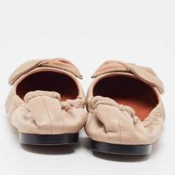 Pre Owned See by Chloe Beige Leather Scrunch Bow Ballet Flats Size 39.5