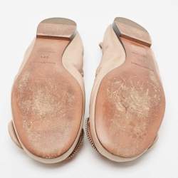 Pre Owned See by Chloe Beige Leather Scrunch Bow Ballet Flats Size 39.5