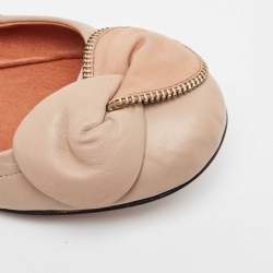 Pre Owned See by Chloe Beige Leather Scrunch Bow Ballet Flats Size 39.5