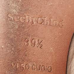 Pre Owned See by Chloe Beige Leather Scrunch Bow Ballet Flats Size 39.5