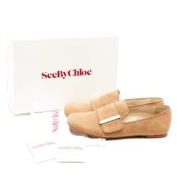 Pre Owned See by Chloe Light Beige Suede Slip On Loafers Size 38