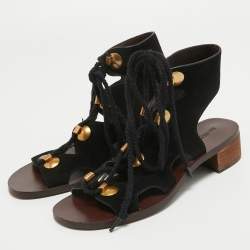 Pre Owned See by Chloe Black Suede Ankle Wrap Sandals Size 38