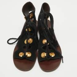 Pre Owned See by Chloe Black Suede Ankle Wrap Sandals Size 38