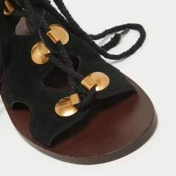 Pre Owned See by Chloe Black Suede Ankle Wrap Sandals Size 38