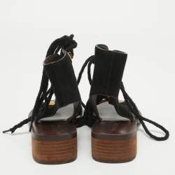 Pre Owned See by Chloe Black Suede Ankle Wrap Sandals Size 38