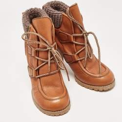 Pre Owned See by Chloe Brown Leather Lace Up Ankle Boots Size 37