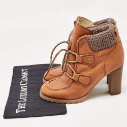 Pre Owned See by Chloe Brown Leather Lace Up Ankle Boots Size 37