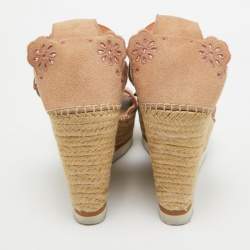 Pre Owned See by Chloe Pink/Beige Leather and Suede Wedge Espadrille Sandals Size 39