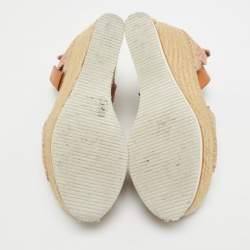 Pre Owned See by Chloe Pink/Beige Leather and Suede Wedge Espadrille Sandals Size 39