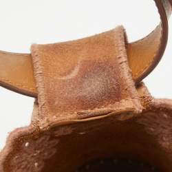 Pre Owned See by Chloe Pink/Beige Leather and Suede Wedge Espadrille Sandals Size 39