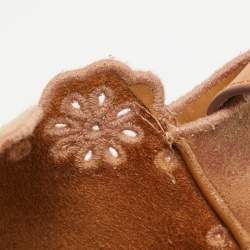 Pre Owned See by Chloe Pink/Beige Leather and Suede Wedge Espadrille Sandals Size 39