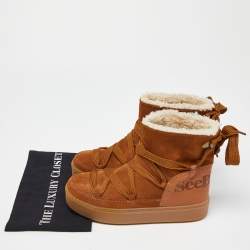 See by Chloe Brown Suede Lace Up Flat Ankle Boots Size 39