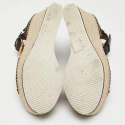 See by Chloe Black Suede and Leather Floral Lasercut Espadrille Wedge Sandals Size 40