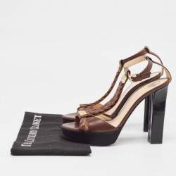 See by Chloe Brown/Black Canvas and Leather Ankle Strap Sandals Size 38