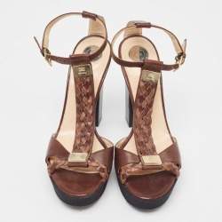See by Chloe Brown/Black Canvas and Leather Ankle Strap Sandals Size 38