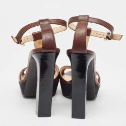 See by Chloe Brown/Black Canvas and Leather Ankle Strap Sandals Size 38