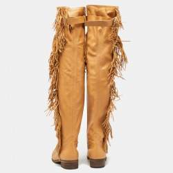 See by Chloe Brown Leather Fringe Details Over The Knee Length Boots Size 39