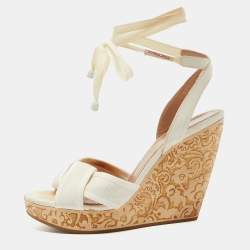See by Chloe White Canvas Wedges Platform Ankle Wrap Sandals Size 39