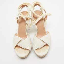 See by Chloe White Canvas Wedges Platform Ankle Wrap Sandals Size 39