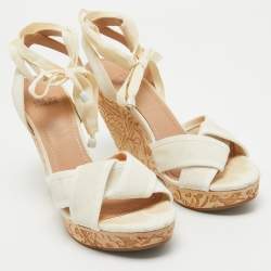 See by Chloe White Canvas Wedges Platform Ankle Wrap Sandals Size 39