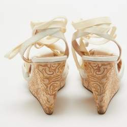 See by Chloe White Canvas Wedges Platform Ankle Wrap Sandals Size 39