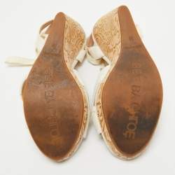See by Chloe White Canvas Wedges Platform Ankle Wrap Sandals Size 39