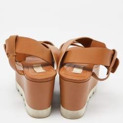 See by Chloe Brown Leather  Wedge Platform Ankle Strap Sandals Size 37