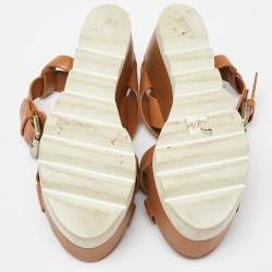 See by Chloe Brown Leather  Wedge Platform Ankle Strap Sandals Size 37