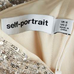 Pre Owned Self-Portrait Silver Sequin Off-Shoulder Wrap Midi Dress S
