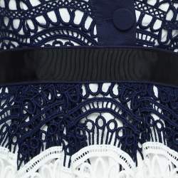 Pre Owned Self-Portrait Navy Blue/White Guipure Lace Off-Shoulder Dress S