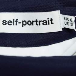 Pre Owned Self-Portrait Navy Blue/White Guipure Lace Off-Shoulder Dress S