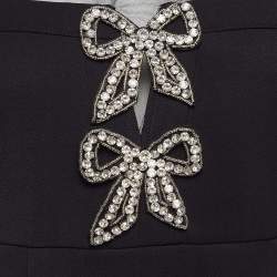 Pre Owned Self-Portrait Black Bonded Crepe Tulle Trim Bow Detail Mini Dress S