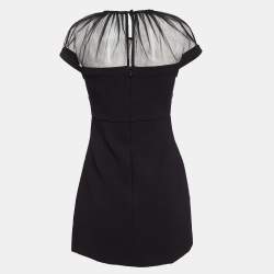 Pre Owned Self-Portrait Black Bonded Crepe Tulle Trim Bow Detail Mini Dress S