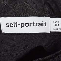 Pre Owned Self-Portrait Black Bonded Crepe Tulle Trim Bow Detail Mini Dress S