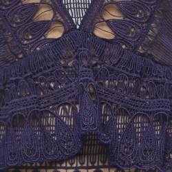 Pre Owned Self-Portrait Navy Blue Teardrop Guipure Lace Paneled Maxi Dress M