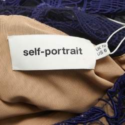 Pre Owned Self-Portrait Navy Blue Teardrop Guipure Lace Paneled Maxi Dress M