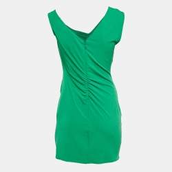 Pre Owned Self-Portrait Green Jersey One Shoulder Ruched Mini Dress M