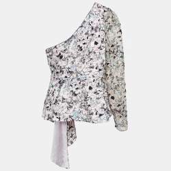 Self-Portrait Pink Constellation Sequin Embroidery Crepe One-Shoulder Top L