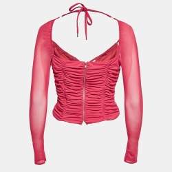 Self-Portrait Fuchsia Pink Jersey Ruched Cut-Out Top M