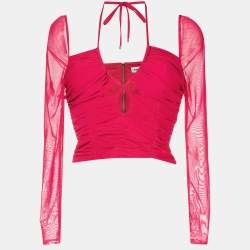 Self-Portrait Fuchsia Pink Jersey Ruched Cut-Out Top S