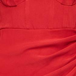 Self-Portrait Red Stretch Crepe Ruched Midi Dress S